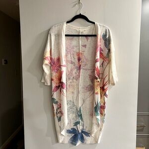 Floral Open-Front Long Light-Weight Soft Cardigan